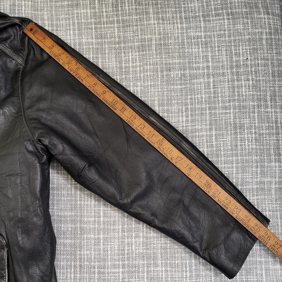 TRANSMISSION Distressed Leather Jacket Collared Removable Lining Black Men's L - Picture 11 of 16